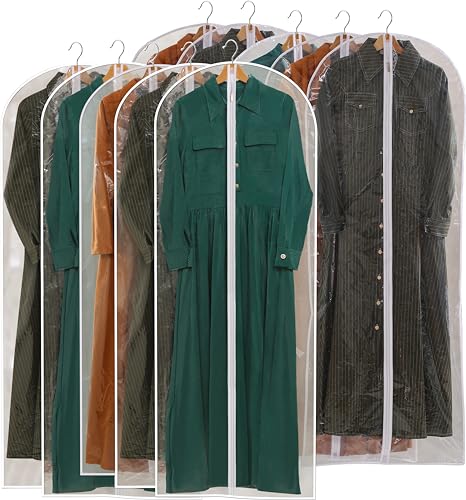 Perber All Clear Garment Bags for Hanging Clothes, 60" Dress Bags for Gowns Long, Plastic Dustproof Dress Garment Bag, Long Dress Bag with Zipper for gown, winter long coats, dance costume（10 Packs）