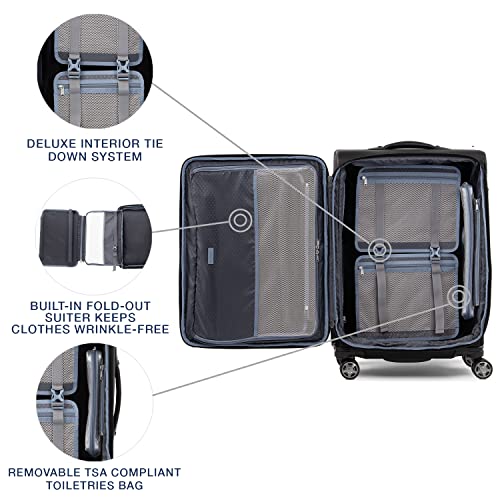 Travelpro Platinum Elite Softside Expandable Checked Luggage, 8 Wheel Spinner Suitcase, TSA Lock, Men and Women, Shadow Black, Checked Medium 25-Inch