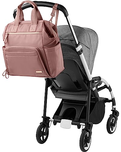 Skip Hop Diaper Bag Backpack: Mainframe Large Capacity Wide Open Structure with Changing Pad & Stroller Attachement, Dusty Rose