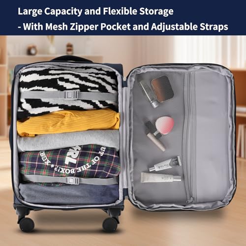 WireHot 3-Piece Softside Expandable Luggage Set with Front Open Pocket, Lightweight and Durable Oxford Fabric Suitcase Set with TSA Lock (Blue, 20in/24in/28in)