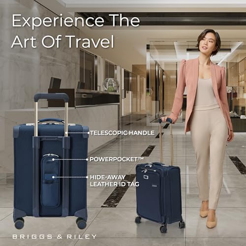 Briggs & Riley Global 21" Carry On Expandable Spinner - Luggage for International Travel, Suitcases with Wheels, Softside Rolling Bag for Men & Women, Self-Repairing Zipper - Baseline Collection, Navy