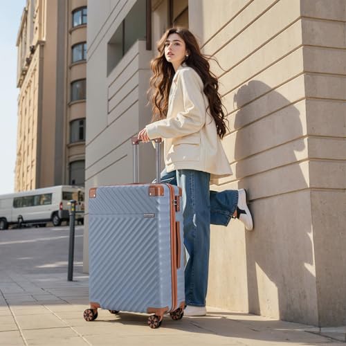 Cosbarn Luggage Sets 5 Piece with TSA Lock Spinner Wheels, Unisex Hard Case ABS Suitcase Set, Hardshell Lightweight Waterproof Travel Hardside Suitcases with Wheels for Women Men, Sky Blue