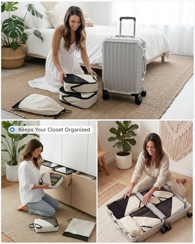 LUGGEX Carry On Backpack and 4 Set Compression Packing Cubes for Luggage Bundle – Travel Essentials
