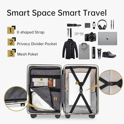 Hulsin Carry on Luggage 22x14x9 Airline Approved, 20 Inch Carry-on Suitcase, Hard Shell Luggage with Spinner Wheels, Hardside Small Rolling Suitcase with TSA Lock for Travel (White, 20 Inch)