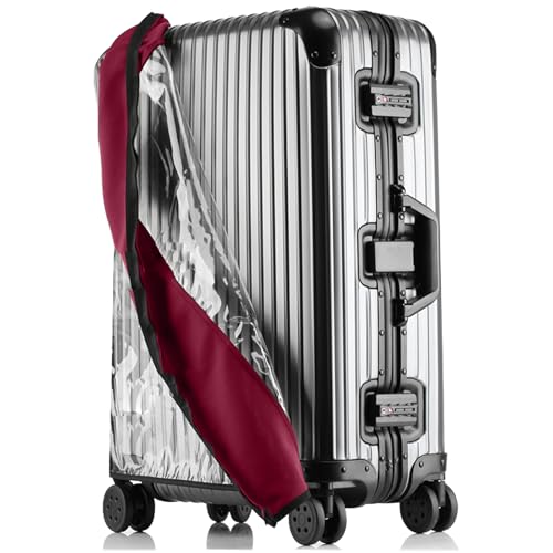 Linpr Transparent PVC Suitcase Cover, No Disassembly Required Clear Luggage Cover, Waterproof Travel Wrap Luggage Protectors (34, Red)