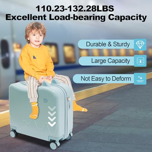 EcoTypee Kids Ride on Suitcase with Spinner Wheels, Luggage With Lock for Girls and Boys, Toddler Ride on Luggage for Study Tours, Outings, Trips (Sky Blue)