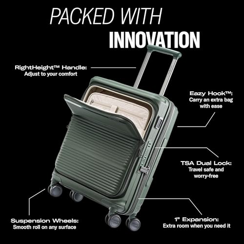 Samsonite Paralux Global Carry-On Luggage - Innovative Design - Quick Access Front Pocket - Dual Suspension Wheel Technology - TSA Lock - Expandable - Includes Removable Packing Cubes - Olive