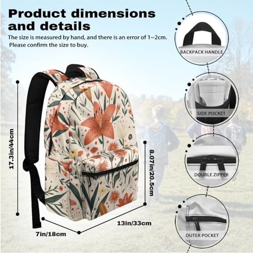 Warmkitty Pastoral Lily Blooms Print Colorful Pattern Kids Backpack Set 2pcs School Bookbag with Lunch Box for Boys Girls