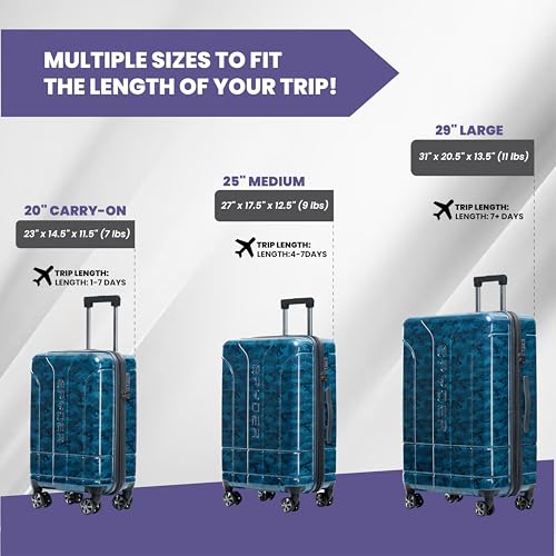 Spyder Matrix 29 Inch Large Checked Luggage Expandable Hardside Upright Suitcase with 360° Spinner Wheels, TSA Approved Lock, Blue