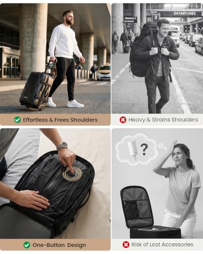 Fanwoli Vacuum Seal Backpack Travel with Built-in Electric Pump, Rolling Carry On Backpack with Wheels, Expandable Waterproof Compression Backpack Dual TSA Lock for 18" Laptop