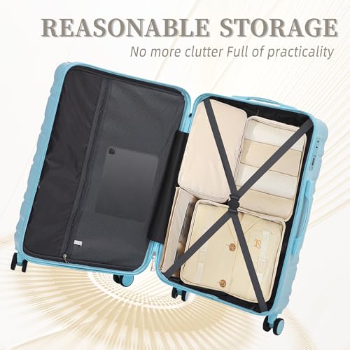 MoBtovs Suitcase Set 3 Piece, Hardside ABS Carry On Suitcase Sets, 20"/24"/28" with Spinner Wheels and Combination Lock, Suitable for Both Carry-On and Checked Luggage, Blue