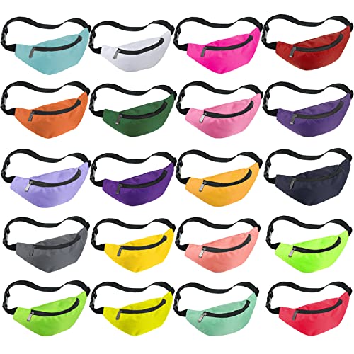 Saintrygo 20 Pcs Neon Fanny Pack Bulk, 90s 80s Fanny Pack Adjustable Waist Bags, Vintage Bag, Oxford Cloth for Workout Traveling Running Bachelor Party Favors Women Men(Classic Color)