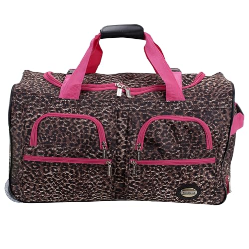 Rockland 22" Polyester Rolling Duffel Bag, Pink Leopard