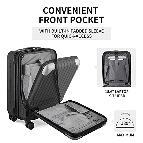 LEVEL8 Grace Expandable 20" Carry-On Luggage with 4 PC Organizer Packing Cubes - Black, Carry-On 20-Inch