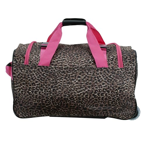 Rockland 22" Polyester Rolling Duffel Bag, Pink Leopard