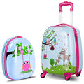 BABY JOY 2 PC Kids Luggage, 16" Toddlers Carry-on Suitcase & 12” Backpack Set, Children Travelling Case w/ 4 Casters & Retractable Handle, Lightweight Trolley Case for Boys & Girls (Deer)