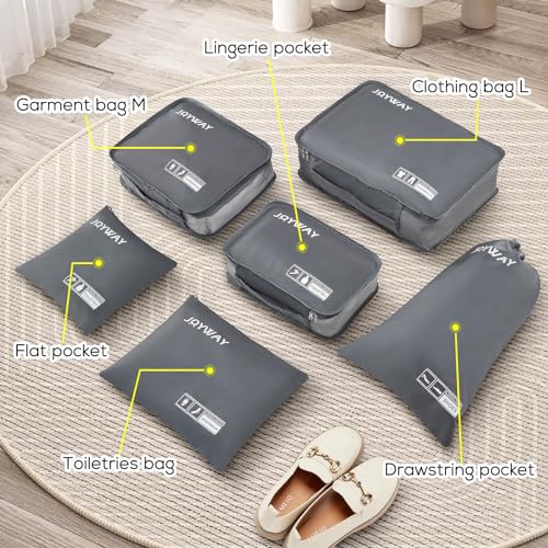 Joyway 6 Set Packing Cubes for Travel, Lightweight Luggage Organizer Bags for Suitcases, Travel Essentials Clothes Storage Bags for Carry On, Backpack, Vacation and Business Trips