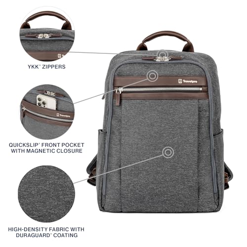 Travelpro Platinum Elite Slim Laptop Travel Backpack, Fits up to 16 Inch Laptop, Business, Water Resistant, Men and Women, Vintage Grey