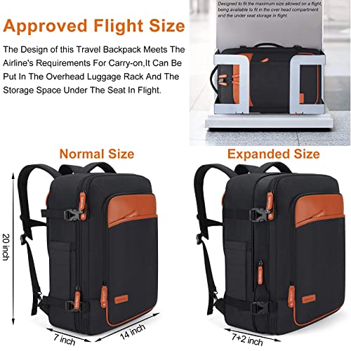 Lumesner Carry on Travel Backpacks, Extra Large 40L Flight Approved Bag for Men & Women,Expandable Suitcase Backpack With 4 Packing Cubes,Water Resistant Luggage Daypack Business Weekender Bag, Black