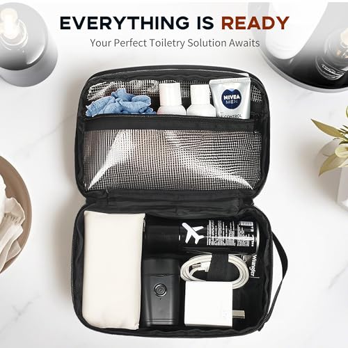 Wrangler Toiletry Bag for Men, Travel Shaving Dopp Kit, Oxford Fabric Tech Kit Bathroom Organizer, Gifts for Men, Brown