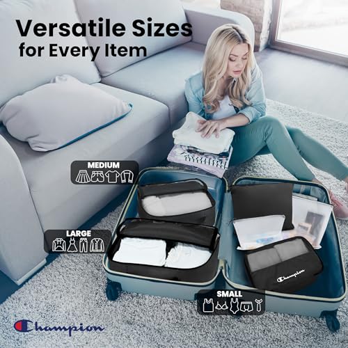 Champion Packing Cubes for Travel – 6 pc Packing Cubes Set for Suitcases, Space-Saving Packing Organizers