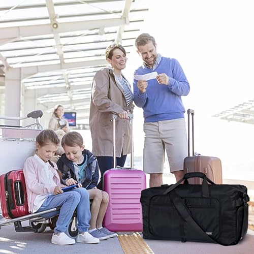Fmeida 65L Duffle Bag with Shoes Compartment, Foldable Travel Duffel Bags for Men Women, Large Packable Travel Bag Water Repellent & Tear Resistant (Black)