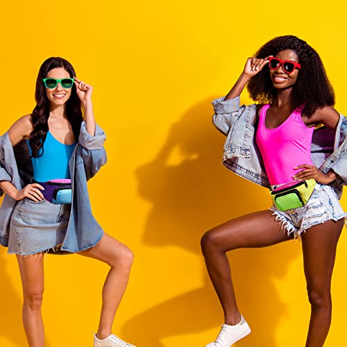 Xuniea 4 Pcs Retro 80s 90s Fanny Pack Retro Belt Bag 2 Pockets Neon Fanny Small Waist Packs for Jogging Traveling Carnival Party Costumes Holiday Festival 80s Theme Party