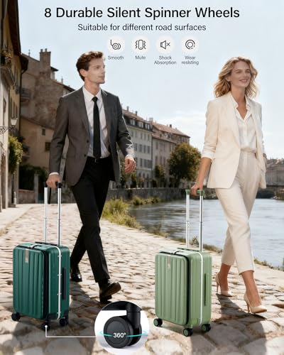 Hanke 26 Inch Large Checked Luggage PC Hard Shell Luggage Top Opening Travel Luggage Suitcases with Wheels for Woman Men.(Dark Green)