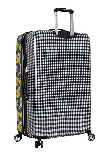 Betsey Johnson 30 Inch Checked Luggage Collection - Expandable Scratch Resistant (ABS + PC) Hardside Suitcase - Designer Lightweight Bag with 8-Rolling Spinner Wheels (Sunflower)