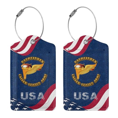 Pathfinder 2 Pcs Leather Baggage Bag Luggage Tags with Stainless Steel Loop and Travel Bag Cover