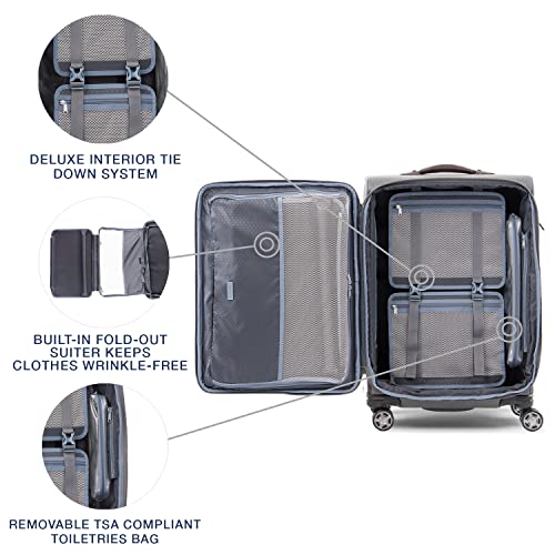 Travelpro Platinum Elite Softside Expandable Checked Luggage, 8 Wheel Spinner Suitcase, TSA Lock, Men and Women, Vintage Grey, Checked Medium 25-Inch