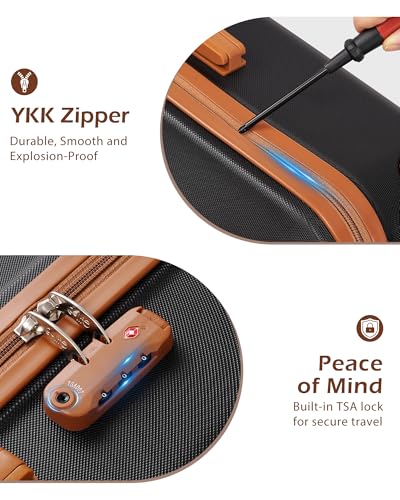 Coolife Luggage Expandable(only 28") Suitcase PC+ABS Spinner 20in 24in 28in Carry on (apricot black, L(28in))