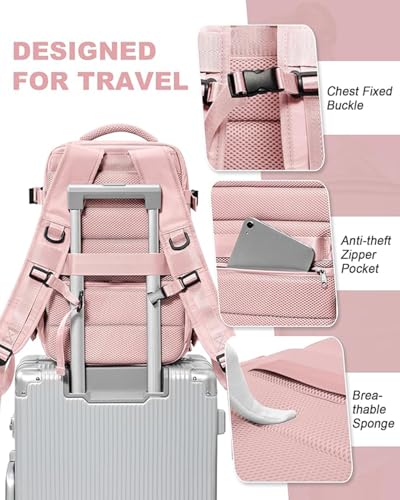 Farmer&Donkey Travel Backpack for Women Men, Waterproof Airlines Approved Carry On Backpack 15.6 Inch Laptop Backpack with USB Charging Port for Computer Bookbag for Business, School, Work (Pink)