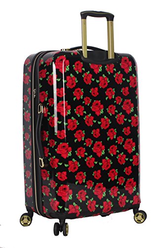 Betsey Johnson Designer Luggage Collection - Expandable 3 Piece Hardside Lightweight Spinner Suitcase Set - Travel Set includes 20-Inch Carry On, 26 inch and 30-Inch Checked Suitcase (Covered Roses)