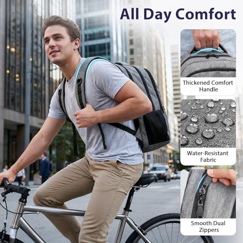 MATEIN Travel Laptop Backpack, 17 Inch Work TSA Approved Carry on Backpack, Large Computer Business Bag for Men Women with Trolley Sleeve and Anti Theft Pocket, College School Rucksack Book Bag, Grey