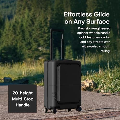 July Carry On Pro - 20" Hardshell with Front Pocket, Airline Approved Carry On Luggage with Wheels, TSA Lock Rolling Suitcase, Silent Spinner Wheels, USB Ports & Ejectable Battery - Charcoal