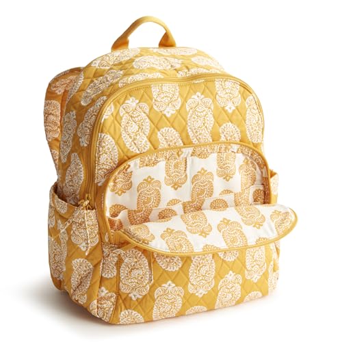 Vera Bradley Women's Bancroft Backpack - Premium Cotton, Iconic Paisley Sunflower, One Size