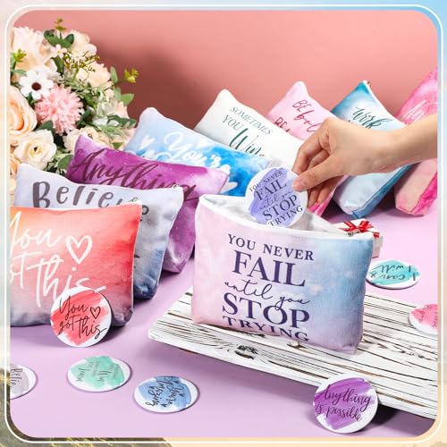 Vercraft Employee Appreciation Gift for Women Teacher Inspirational Canvas Makeup Bag Portable Compact Mirror Bulk Cosmetic Bag Thank You Volunteer CNA Nurse Coworker(Motivation,Pastel,20 Pcs)