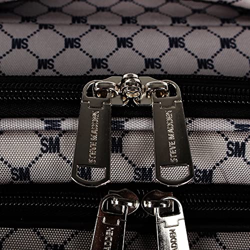 Steve Madden Designer Luggage Collection - 3 Piece Softside Expandable Lightweight Spinner Suitcase Set - Travel Set includes 20 Inch Carry on, 24 Inch & 28-Inch Checked Suitcases (Noble Black/Grey)