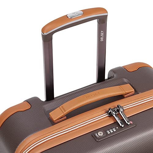 DELSEY PARIS Chatelet Air 2.0 Checked Suitcase 24 Inch Medium, Hardside Polycarbonate Luggage, Dual-Density Spinner Wheels, TSA Lock, Chocolate Brown