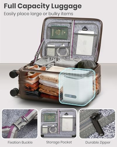 Joyway Luggage Set 5 Piece Top Opening Suitcase Set with Spinner Wheel and TSA Lock, PC Hard Shell Carry on Luggage with Front Pocket, Suitcase with Backpack and Foldable Storage Bag (Coffee)