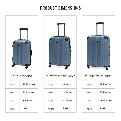 Kenneth Cole REACTION Out of Bounds Lightweight Hardshell 4-Wheel Spinner Luggage, Granite Blue, 3-Piece Set (20", 24", & 28")