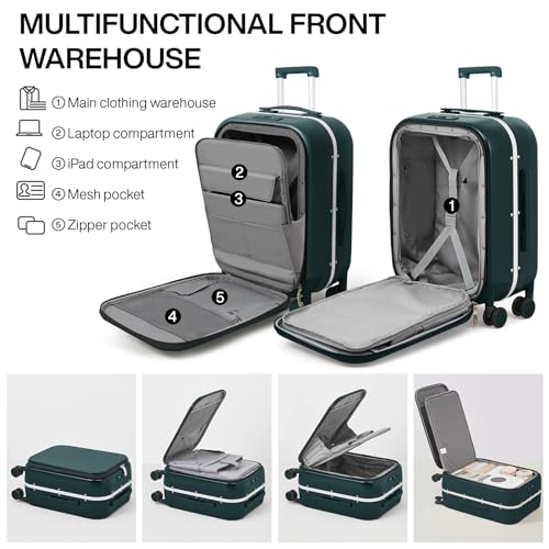 mixi Luggage Suitcase with Spinner Wheels, 24'' Checked Travel Luggage Aluminum Frame PC Hardside with TSA Lock & Cover - Blackish Green