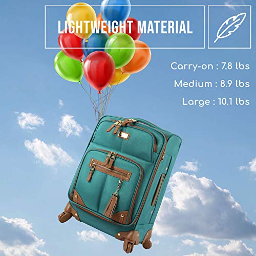 Steve Madden Designer Luggage Collection - 3 Piece Softside Expandable Lightweight Spinner Suitcase Set - Travel Set Includes 20 Inch Carry on, 24 Inch & 28-Inch Checked Suitcases, Harlo Teal Blue,