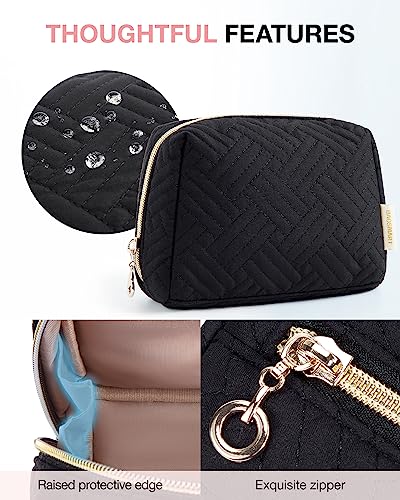 BAGSMART Small Makeup Bag, Compact Cosmetic Pouch for Women for Purse, Travel Toiletry Organizer with Wide Open Design, Black