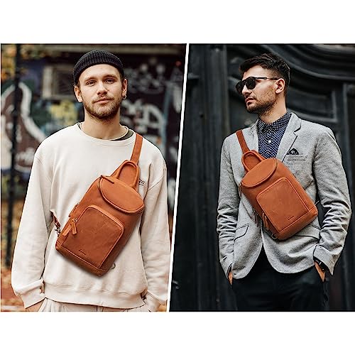 S-ZONE Sling Bag for Women Men Genuine Leather Vintage Crossbody Chest Bags Backpack Daypack Outdoor Travel