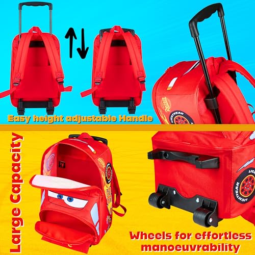 Disney Cars Lightning McQueen Carry-On Luggage with Wheels & Telescopic Handle for Kids 17”– 18.5L, Lightweight Travel Bag for Boys & Girls, Trips & Vacation Gifts
