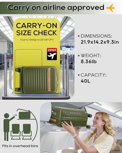 Joyway Carry on Luggage Airline Approved with Front Compartment and Cup Holder, 20 Inch Hard Shell Carry-on Suitcase with Spinner Wheels and TSA Lock for Women Men
