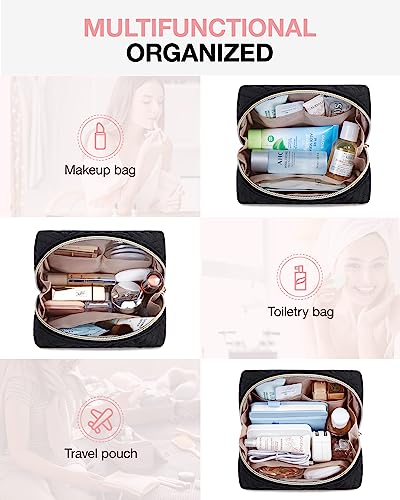 BAGSMART Small Makeup Bag, Compact Cosmetic Pouch for Women for Purse, Travel Toiletry Organizer with Wide Open Design, Black