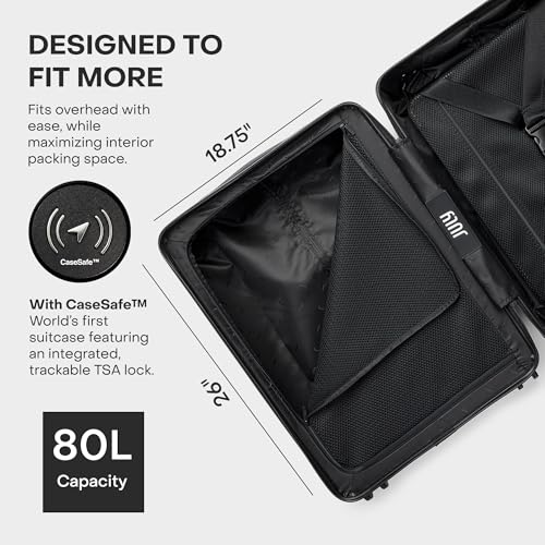 July Checked with CaseSafe - 24.5" Built in Tracking, Airline Approved Check In Luggage with Wheels, Spinner Suitcase for Men & Women - Rolling Suitcase, Spinner Wheels, Y-Strap - Navy